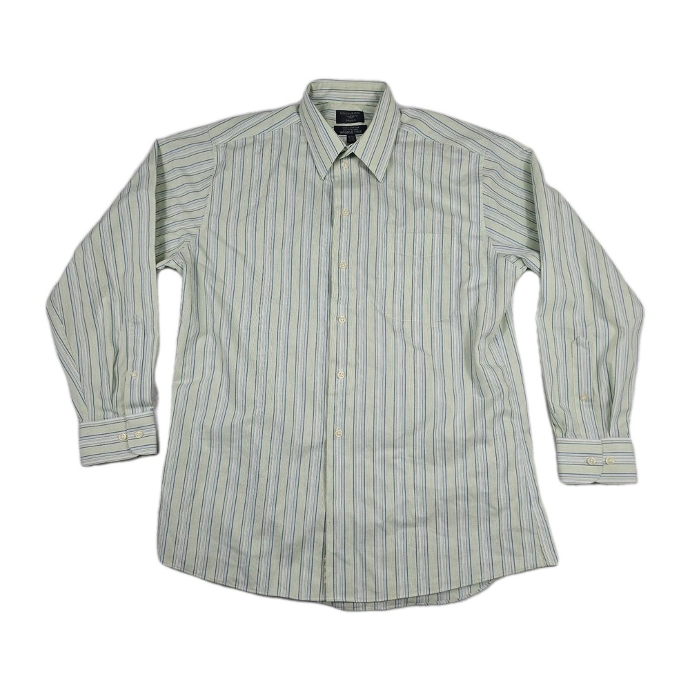 Dockers Dress Shirt Mens Medium 15-15.5 32/33 Green Blue Striped Wrinkle Free